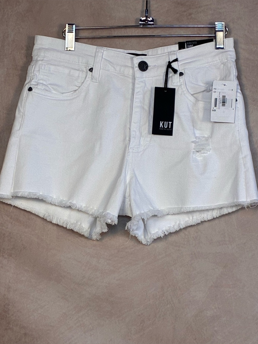 KUT from the Kloth Jane High Rise Short NWT Optic White Distressed Sz 0